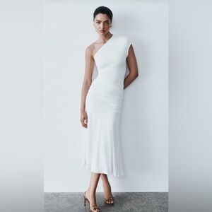 Chloe Peached Jersey One Shoulder Midi Dress - Ivory